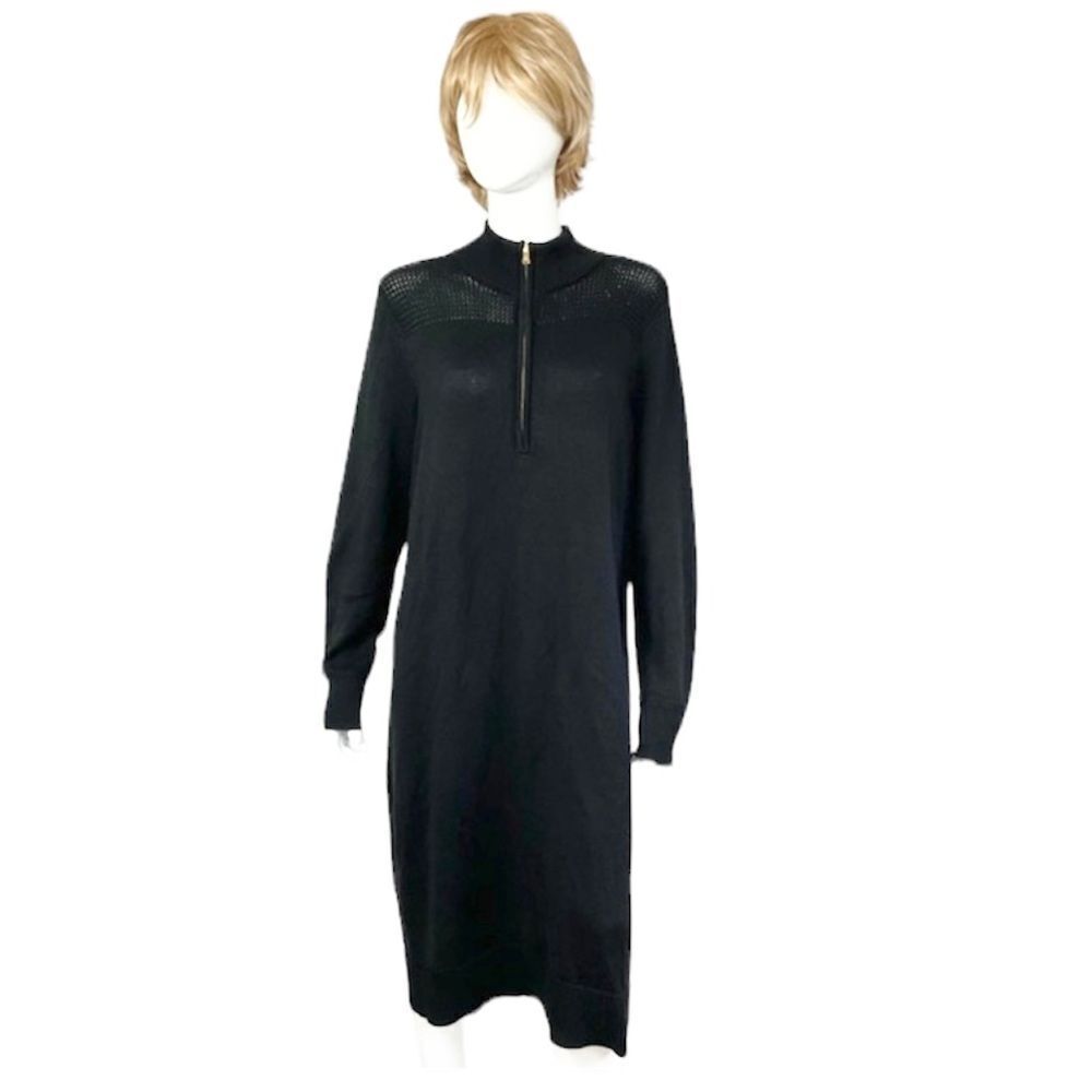 Lauren Ralph Lauren Womens Mock Neck Long Sleeve Zip Midi Sweater Dress Black 1X